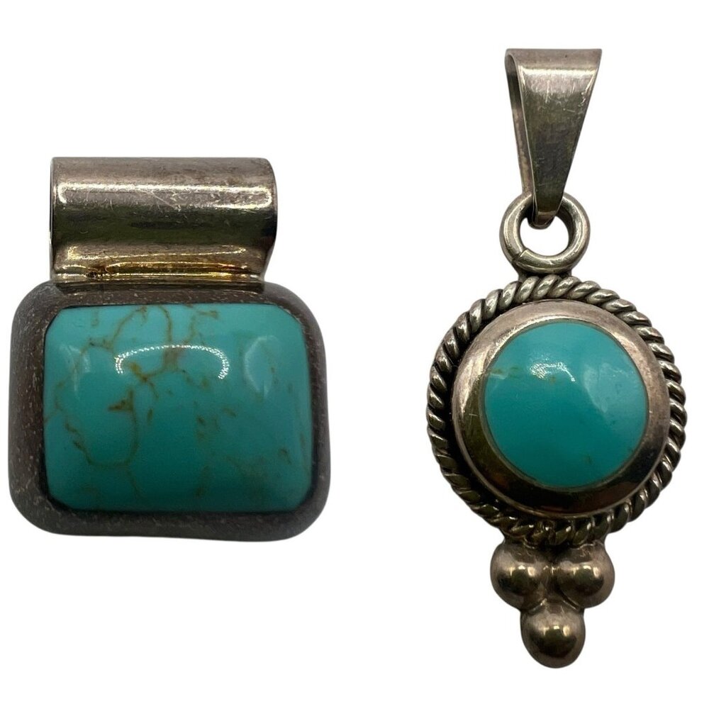 Mexico 925 Turquoise Pendant Lot Sterling Silver Southwestern Boho Artisan VTG